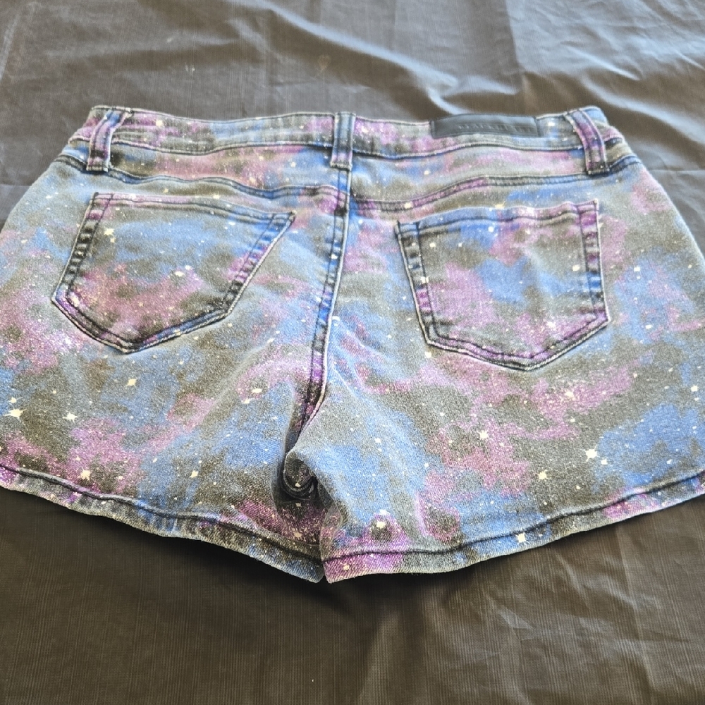 Blackheart Galaxy Print Jean Shorts